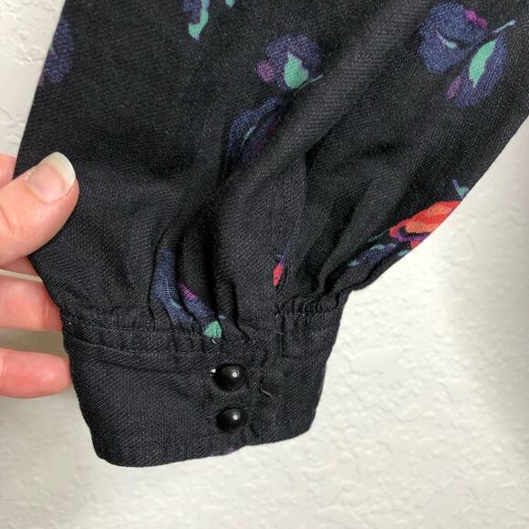 Anthropologie Maeve black pink floral balloon sleeve linen blend top size Medium - Picture 13 of 15